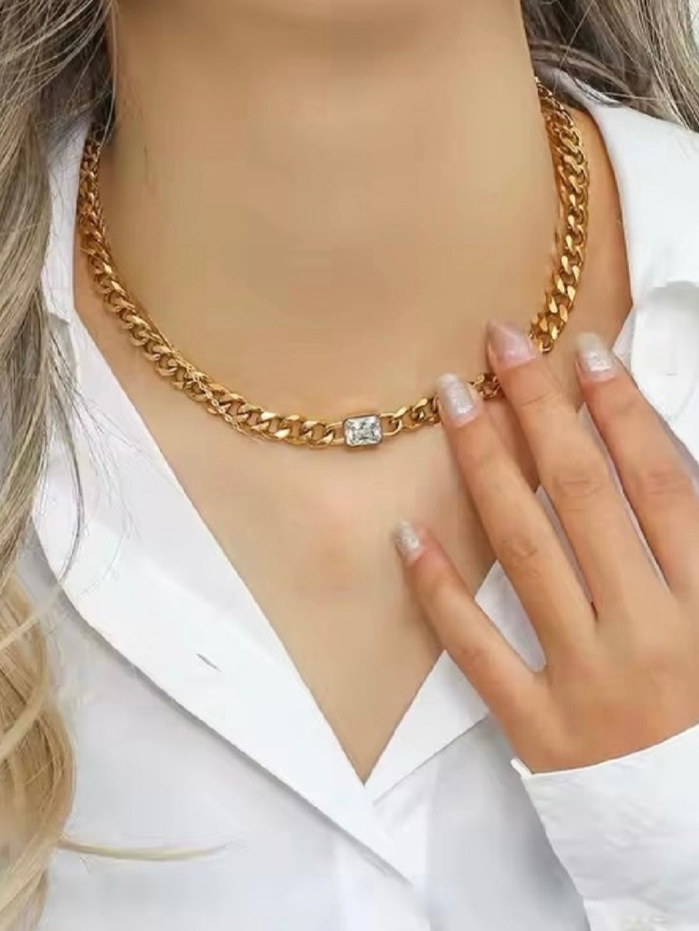 NWOT Cuban Chain Choker 18k Gold plated & Stainless Steel